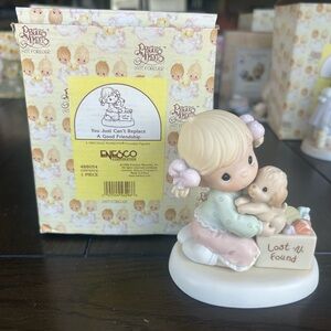 Enesco Precious Moments Figurine - Blonde Girl with Puppy and Pink Bow